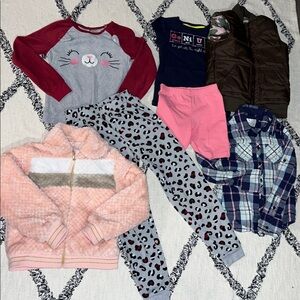 Girls size 7 bundle Wells reversible vest (M) jacket PJS and tops
